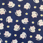 Polycotton Children's Print - Little White Cat - Navy - £3.00 Per Metre - Sold by Half Metre