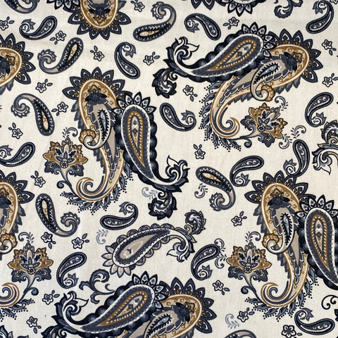 Kayes Textiles paisley print design beige black 100% cotton dressmaking Southend Westcliff sewing fabric craft clothes pattern fabric shops Metre discount cheap 