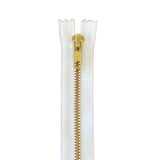 YKK 11" Metal Closed End Zip - Gold Teeth, White Tape