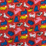 Polycotton Children's Print - Puppies & Kittens - Red - £3.00 Per Metre - Sold by Half Metre