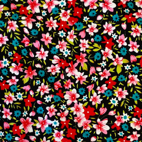 Fine Needlecord - Floral Spray - Pinks/Teal - Sold by Half Metre