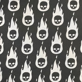 Polycotton Children's Print - Flaming Skulls - Black - £3.00 Per Metre - Sold by Half Metre