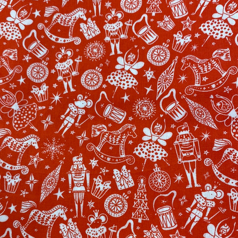 Remnant 091111 3.4m Polycotton Christmas Cracking Christmas - 115cm Wide