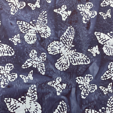 batik 100% cotton fabric butterflies butterfly navy white Southend Westcliff sewing fabric material discount cheap