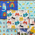 Cats fish rainbows Mochis Pals Fat Quarters pack 100% cotton Kaye’s textiles Southend Westcliff Essex sewing patchwork crafts projects