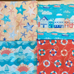 Beach by the coast seaside Fat Quarters pack 100% cotton Kaye’s textiles Southend Westcliff Essex sewing patchwork crafts projects