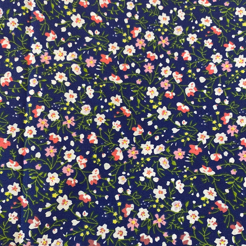 Remnant 010610 3.9m Polycotton Navy/Pink ditsy Floral - 114cm Wide Approx