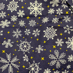 ** Remnant 090113 0.6m Polycotton Christmas Navy Snowflake - 114cm Wide approx