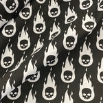 Polycotton Children's Print - Flaming Skulls - Black - £3.00 Per Metre - Sold by Half Metre