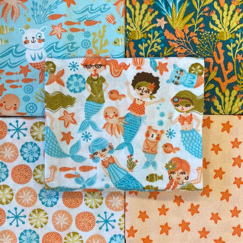 Mermaid and friends sea Fat Quarters pack 100% cotton Kaye’s textiles Southend Westcliff Essex sewing patchwork crafts projects