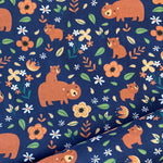 Polycotton Print - Mother Bear - Navy - £3.00 Per Metre - Sold by Half Metre