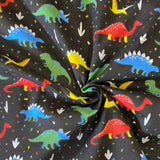 Polycotton Children's Print - Colourful Dinos - Black - £3.00 Per Metre -  Sold by Half Metre