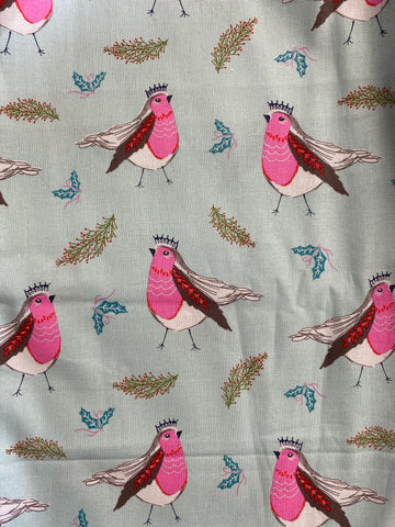 Remnant 300902 1.1m 100% Cotton Christmas Robin Crowns - 114cm wide