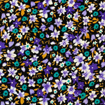 Fine Needlecord - Floral Spray - Purple/Teal - Sold by Half Metre