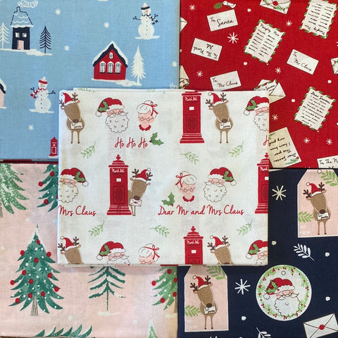 Mr and Mrs Claus Christmas Xmas Fat Quarters pack 100% cotton Kaye’s textiles Southend Westcliff Essex sewing patchwork crafts projects