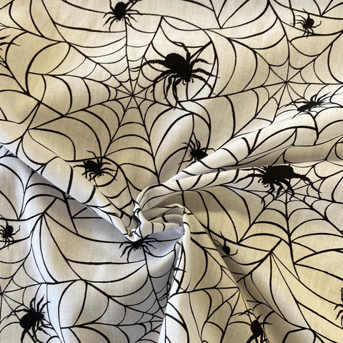 Polycotton Children's Print - Spiderweb - White - £3.00 Per Metre - Sold by Half Metre