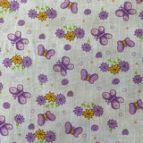 Polycotton Children's Print - Butterfly Flowers - Select Colour - £3.00 Per Metre - Sold by Half Metre