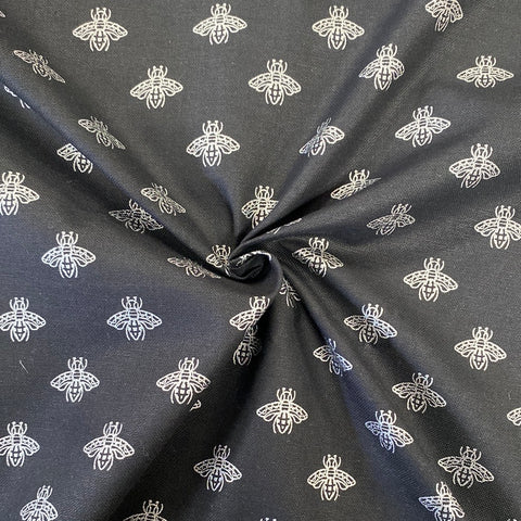 Newbees - Black and Silver Metallic Soft Cotton Canvas - £11.00 Per Metre -  Sold by Half Metre