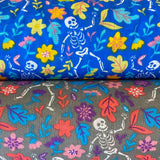 Polycotton Children's Print - Bones & Blooms - Select Colour - £3.00 Per Metre - Sold by Half Metre