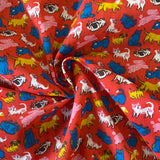 Polycotton Children's Print - Puppies & Kittens - Red - £3.00 Per Metre - Sold by Half Metre