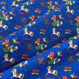 Polycotton Children's Print - Vintage Toys - Royal - £3.00 Per Metre - Sold by Half Metre