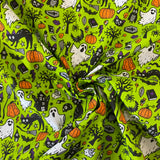 Halloween Polycotton Print  - Ghosts & Cats - Lime - £3.00 Per Metre - Sold by Half Metre