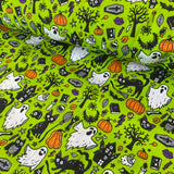 Halloween Polycotton Print  - Ghosts & Cats - Lime - £3.00 Per Metre - Sold by Half Metre