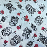 100% Cotton - Skulls & Roses - £6.00 Per Metre - Sold by Half Metre