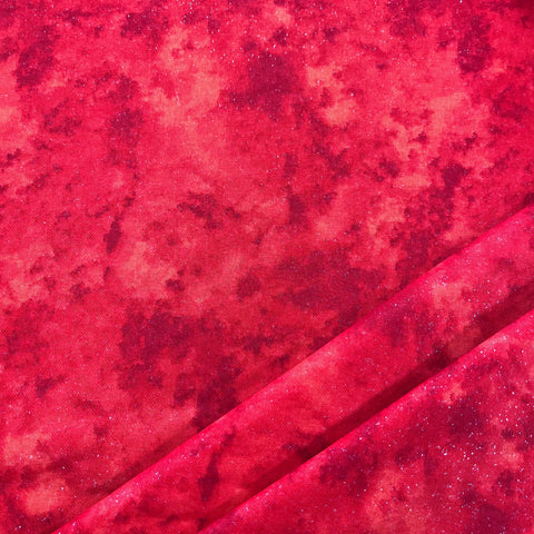 100% Cotton - Red Tie Dye Glitter - Sold by Half Metre