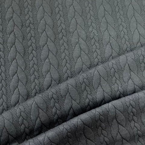 Ponte Roma Jersey - Cable Knit - Black - £14.00  Per Metre - Sold By Half Metre