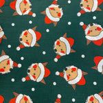 Remnant 141002 2m Polycotton Christmas - Santa Fox Green- 112cm Wide