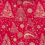 100% Cotton - Christmas - Metallic Swirly Christmas Trees - £9.50 Per Metre -  Sold by Half Metre