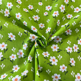 Polycotton Print - Daisies - Lime Green - Sold by Half Metre