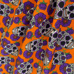 Halloween Polycotton Print  - Floral Candy Skulls - Orange - £3.00 Per Metre - Sold by Half Metre