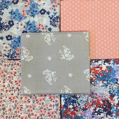 Ditsy floral pink and blue Fat Quarters pack 100% cotton Kaye’s textiles Southend Westcliff Essex sewing patchwork crafts projects