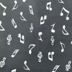 100% Cotton - Music Notes - Black - £6.50 Per Metre - Sold by Half Metre