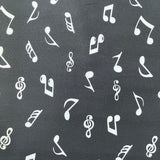 100% Cotton - Music Notes - Black - £6.50 Per Metre - Sold by Half Metre