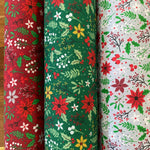 Christmas Polycotton Prints - Poinsettia - Select Colour -  £3.00 Per Metre - Sold by Half Metre