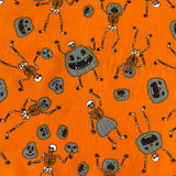 Halloween Polycotton Print - Pumpkin Skeleton - Orange - £3.00 Per Metre - Sold by Half Metre