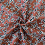 Stretch Cotton Sateen - Paisley Leaves - Burnt Orange - £7.50 Per Metre - Sold By Half Metre