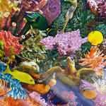 A plastic fabric with a photographic underwater scene including fish, turtles and coral. Kayes Textiles Fabrics