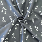 100% Cotton - Music Notes - Black - £6.50 Per Metre - Sold by Half Metre