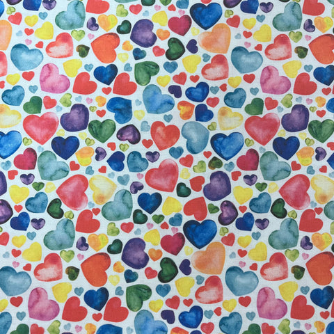 100% Cotton - Multicoloured Hearts - £10.00 Per Metre - Sold by Half Metre