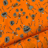 Halloween Polycotton Print - Pumpkin Skeleton - Orange - £3.00 Per Metre - Sold by Half Metre