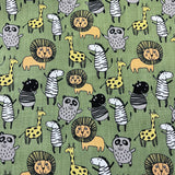 Polycotton Children's Print - Happy Animals - Green - £3.00 Per Metre -  Sold by Half Metre