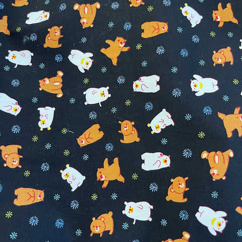 Bear Orange white black 100% cotton dressmaking Southend Westcliff sewing fabric craft clothes pattern discount cheap 