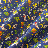 Polycotton Children's Print - Rocket Man - Select Colour - £3.00 Per Metre - Sold by Half Metre