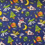 Polycotton Children's Print - Rocket Man - Select Colour - £3.00 Per Metre - Sold by Half Metre