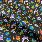 Polycotton Children's Print - Rocket Man - Select Colour - £3.00 Per Metre - Sold by Half Metre