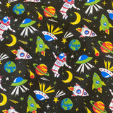 Polycotton Children's Print - Rocket Man - Select Colour - £3.00 Per Metre - Sold by Half Metre